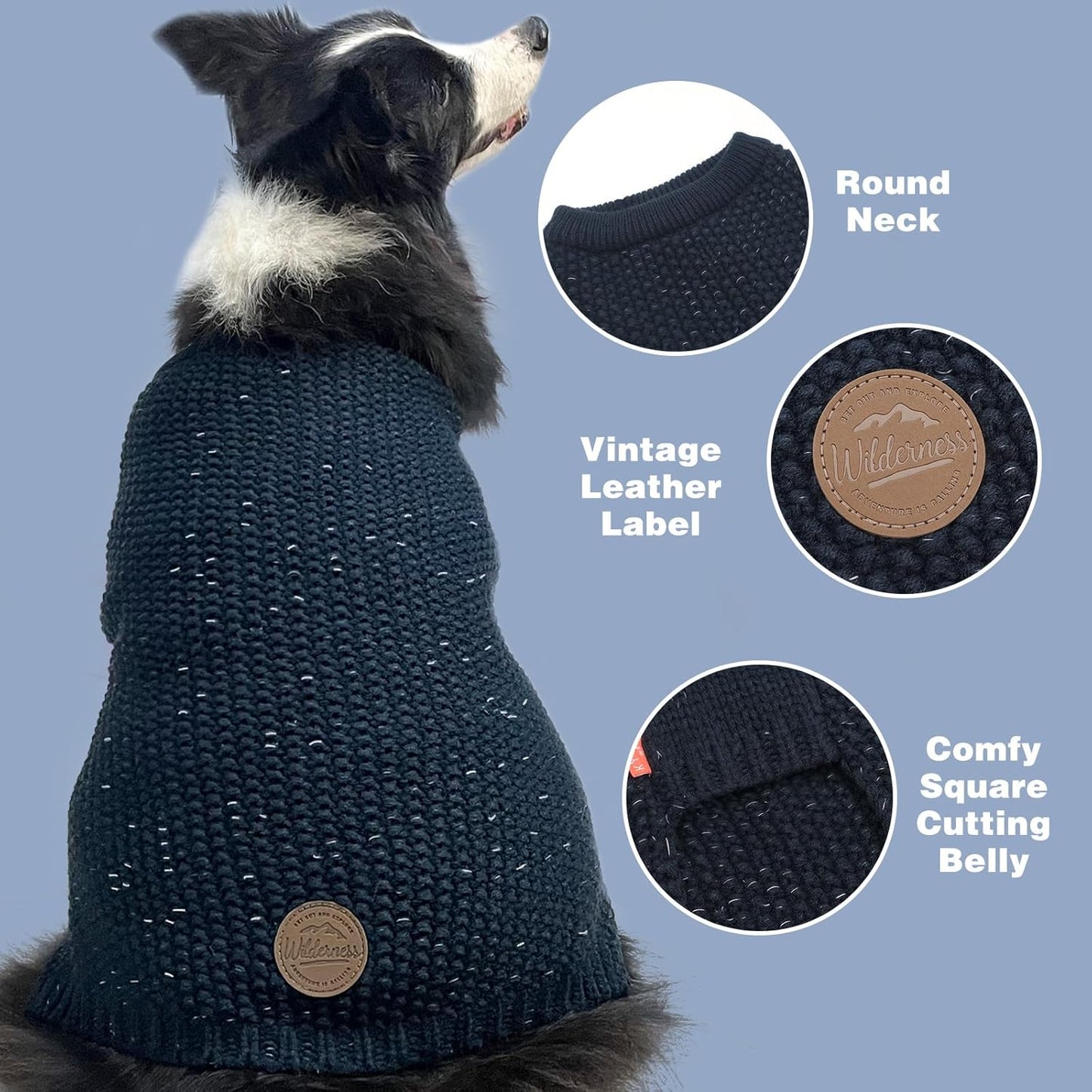 Dog Sweater with Leash Hole Warm Pullover with Reflective Yarn for Small and Medium Dogs Male Soft Knit Pullover Boy Dog Coats Cozy Lightweight Thick Sweater,Navy Blue,Medium
