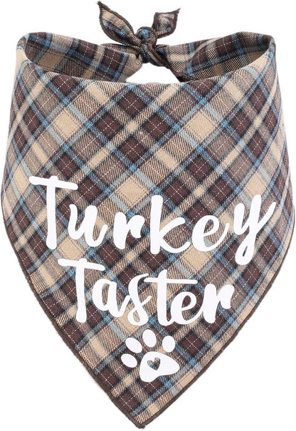Dog Thanksgiving Bandana, Plaid Holiday Puppy Scarf