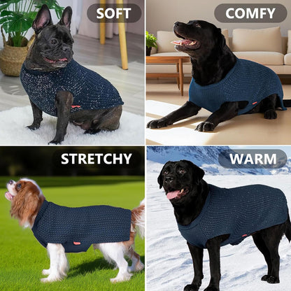 Dog Sweater with Leash Hole Warm Pullover with Reflective Yarn for Small and Medium Dogs Male Soft Knit Pullover Boy Dog Coats Cozy Lightweight Thick Sweater,Navy Blue,Medium