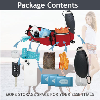 Hands Free Dog Leash (Waist 26”- 48”, Leash- 1”X 5Ft) Waist Belt for Walking, Running, Training & Hiking, Bungee with Dual Handles, Adjustable Fit, Reflective Safety Design for Large Dogs (Black)