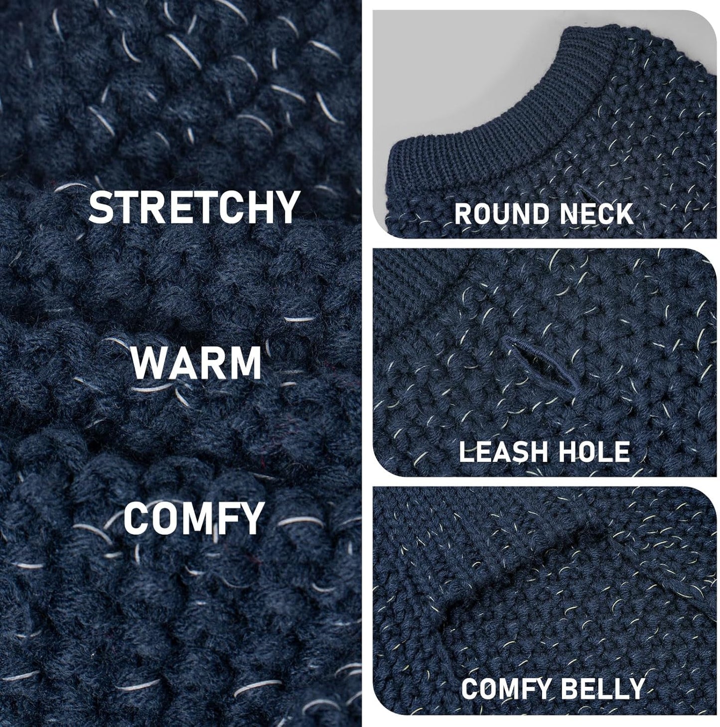 Dog Sweater with Leash Hole Warm Pullover with Reflective Yarn for Small and Medium Dogs Male Soft Knit Pullover Boy Dog Coats Cozy Lightweight Thick Sweater,Navy Blue,Medium