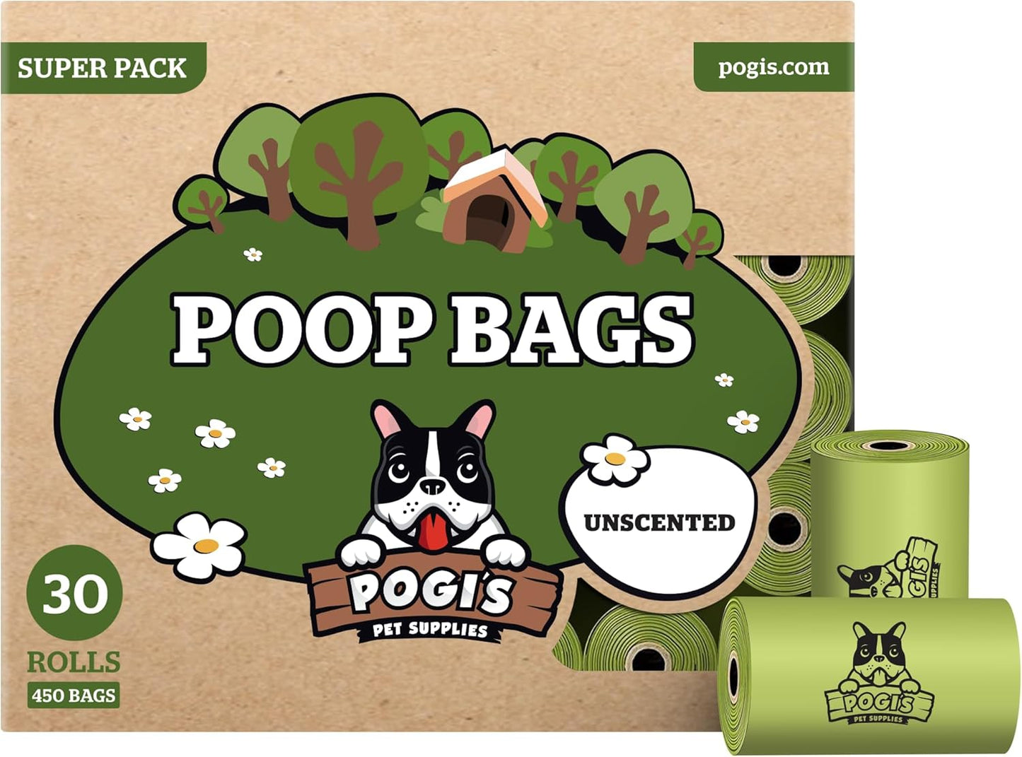 Pogi’S Dog Poop Bags – Leak-Proof & Extra Thick Pet Waste Bags (Unscented, 30 Rolls, 450-Count)