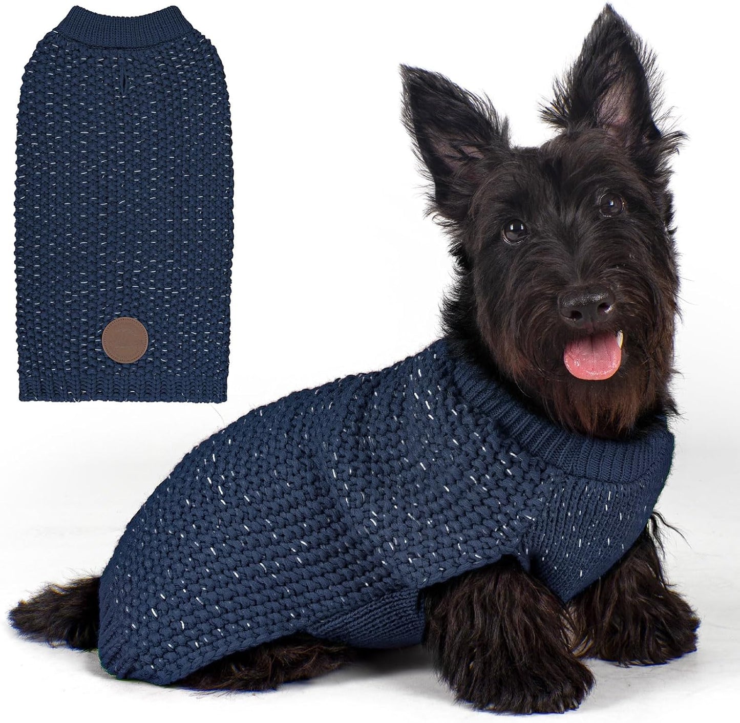 Dog Sweater with Leash Hole Warm Pullover with Reflective Yarn for Small and Medium Dogs Male Soft Knit Pullover Boy Dog Coats Cozy Lightweight Thick Sweater,Navy Blue,Medium
